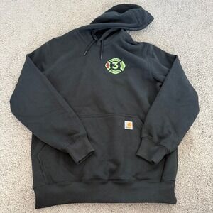 Carhartt Rain Defender Hoodie Mens Medium Black Syosset Engine 3 Fire Dept Loose